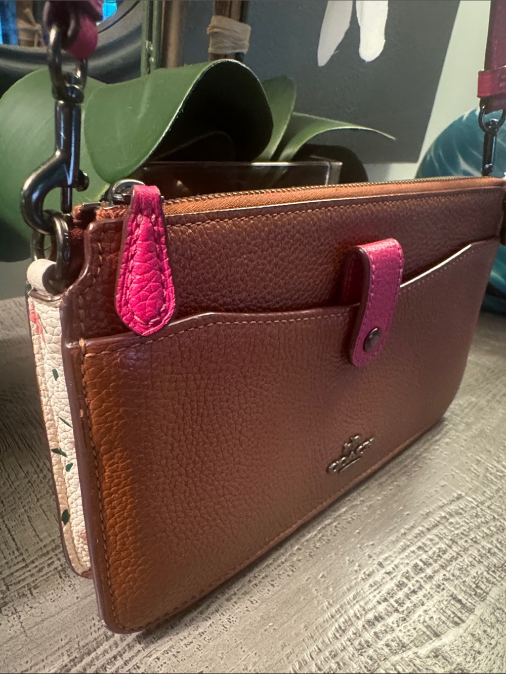 COACH NY Noa Pop-Up Pebble Leather Crossbody Pink Strap w/ Wallet Insert